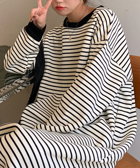 長袖ボーダーTシャツワンピース